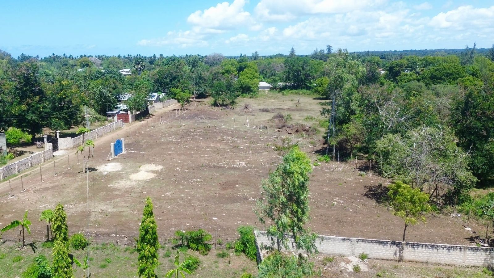 Drone photo of the cleared, walled land at Diani Silver Court