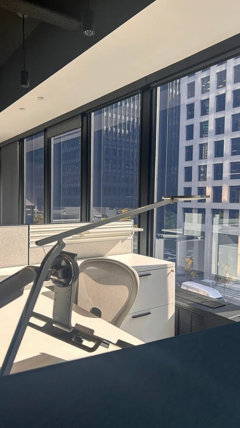 Cadillac Fairview project, workstation by a tower window