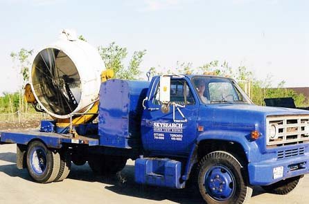 Skysearch searchlight mounted on a blue truck